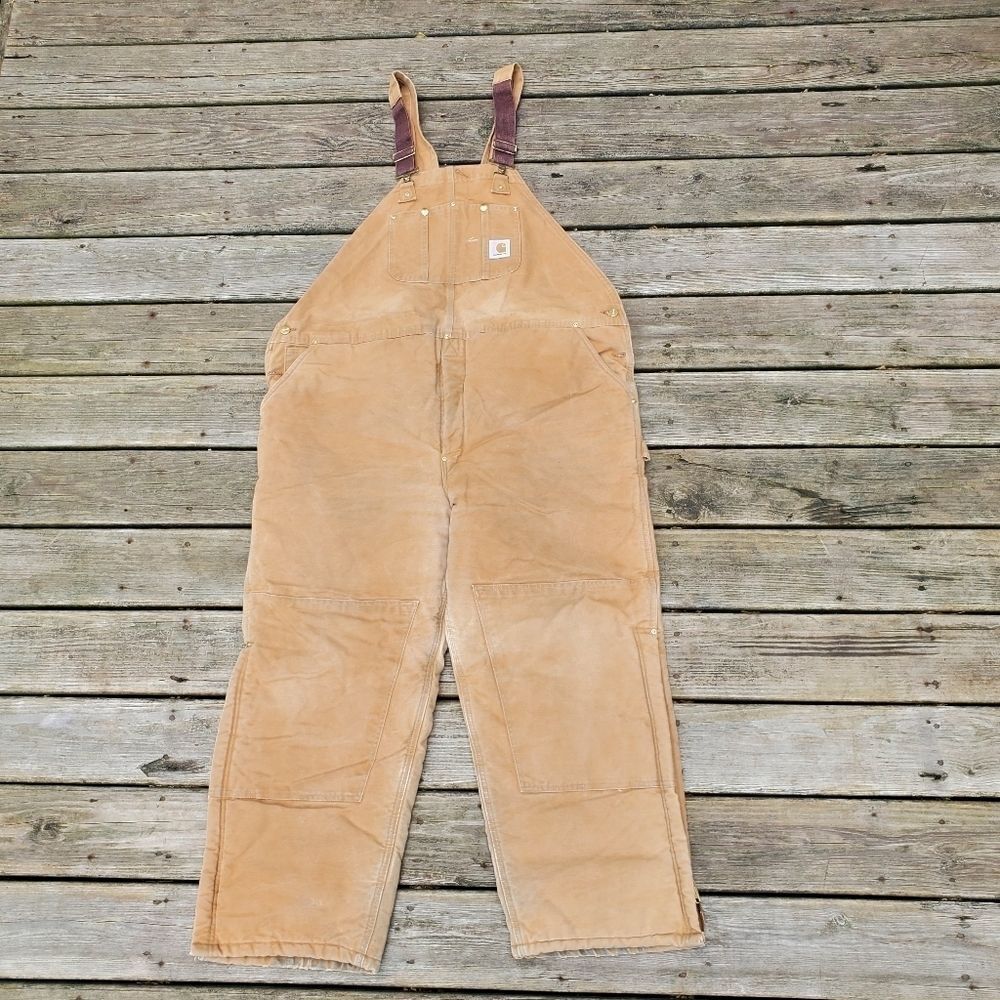 Vintage 80s Carhartt Duck Canvas Brown R03 BRN Arctic Quilted Lined Bib Overalls